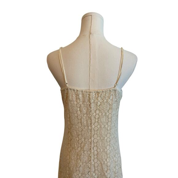 Flying Tomato Crochet Babydoll Maxi Dress Size M Lace Stretch Peasant Romantic - Picture 5 of 9